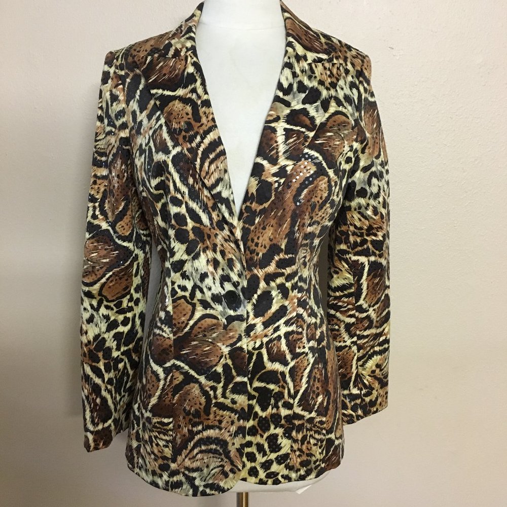 Vintage Leopard Print Cache Blazer Jacket Clear C… - image 1